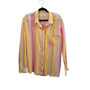 Escape by Habitat Cotton Blouse Top Striped Beachy Summer XL Preppy Long Sleeve